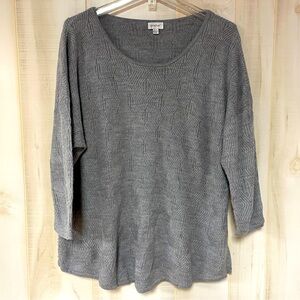 Avenue Gray Zig Zag Kni Textured 3/4 Sleeve Sweater Sz 18/20
